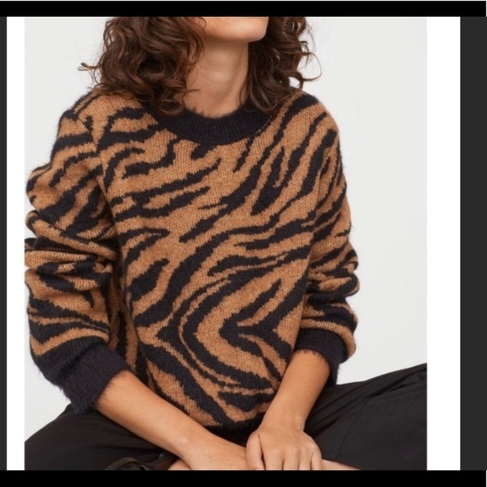 H & M BROWN ANIMAL PRINT SWEATER - Picture 1 of 5